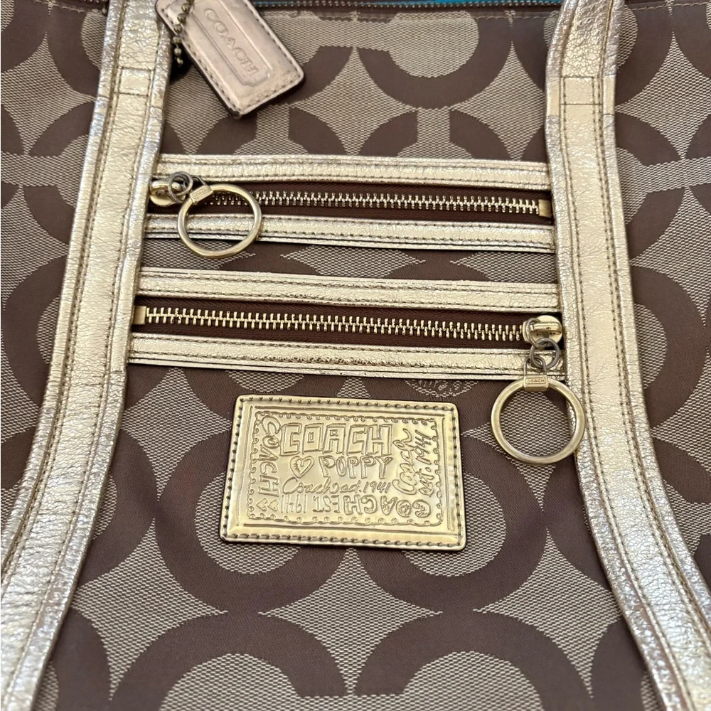 Super Clean Coach Poppy Gold Art Glam Tote Shoulder Bag - Picture 4 of 11